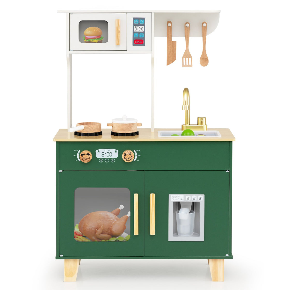 Kids Play Kitchen with Microwave and Rotation Knobs for Girls Boys Aged 3-6-Green view 4