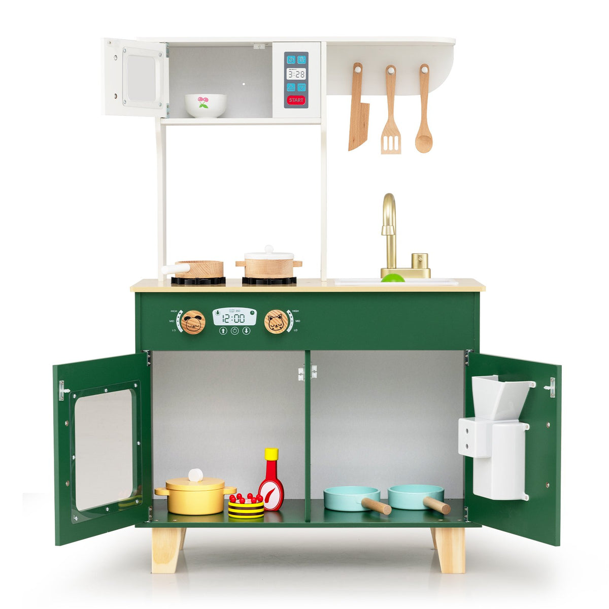 Kids Play Kitchen with Microwave and Rotation Knobs for Girls Boys Aged 3-6-Green view 5