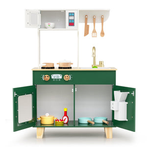Kids Play Kitchen with Microwave and Rotation Knobs for Girls Boys Aged 3-6-Green view 5