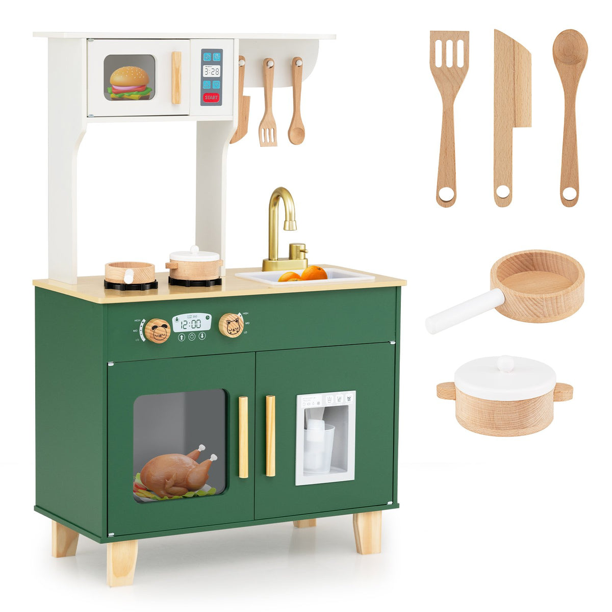 Kids Play Kitchen with Microwave and Rotation Knobs for Girls Boys Aged 3-6-Green view 6
