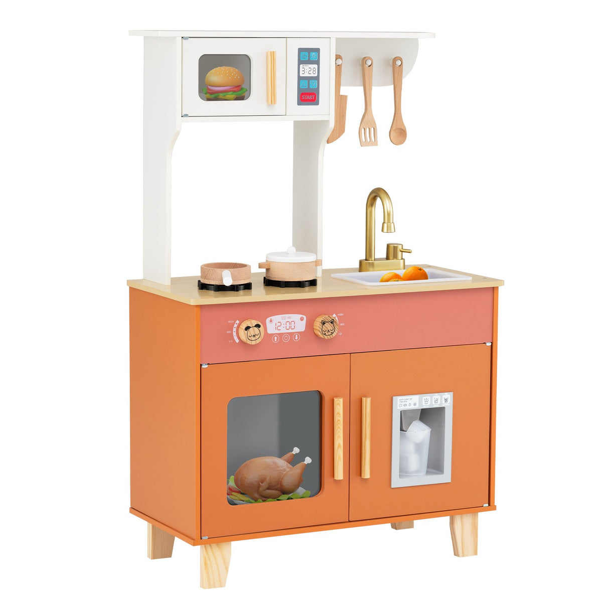 Kids Play Kitchen with Microwave and Rotation Knobs for Girls Boys Aged 3-6-Orange