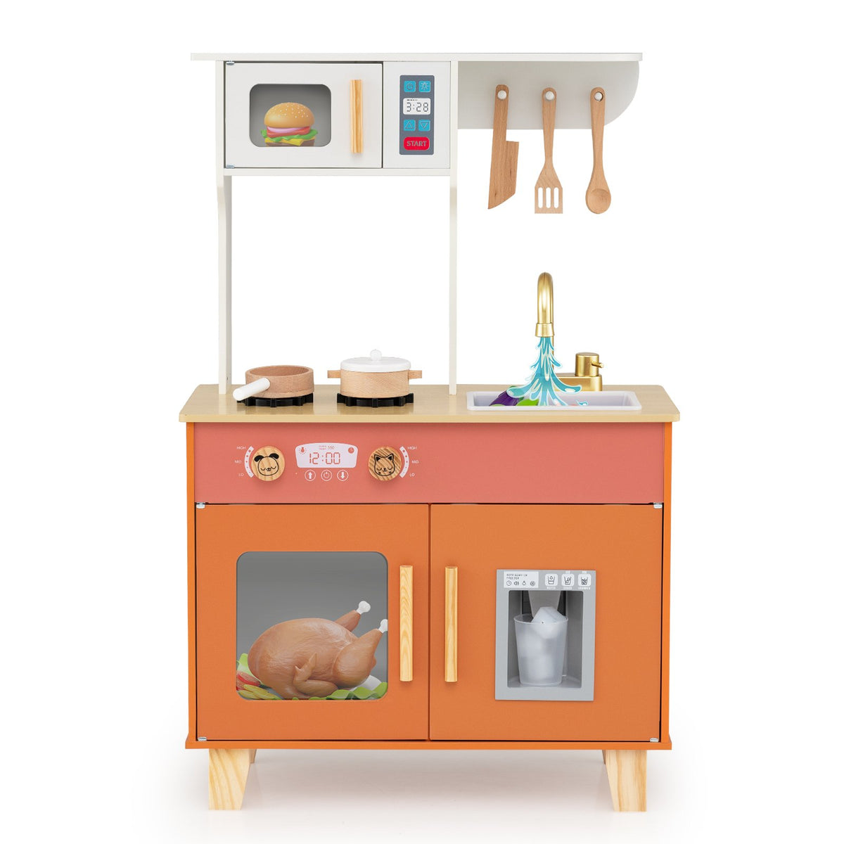 Kids Play Kitchen with Microwave and Rotation Knobs for Girls Boys Aged 3-6-Orange view 4