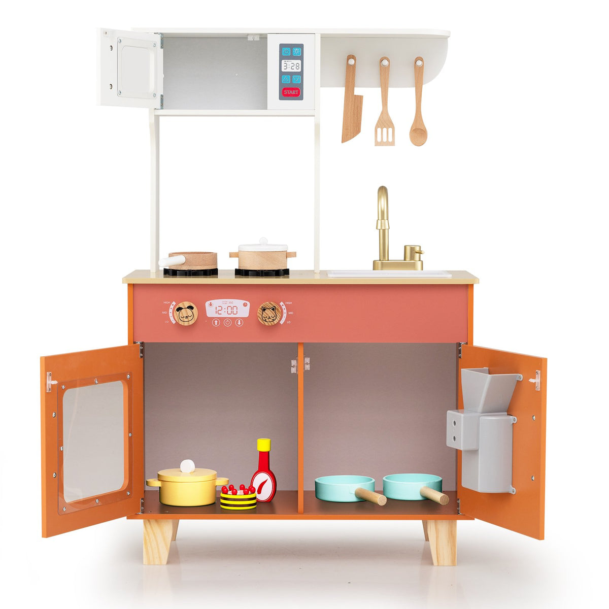 Kids Play Kitchen with Microwave and Rotation Knobs for Girls Boys Aged 3-6-Orange view 5