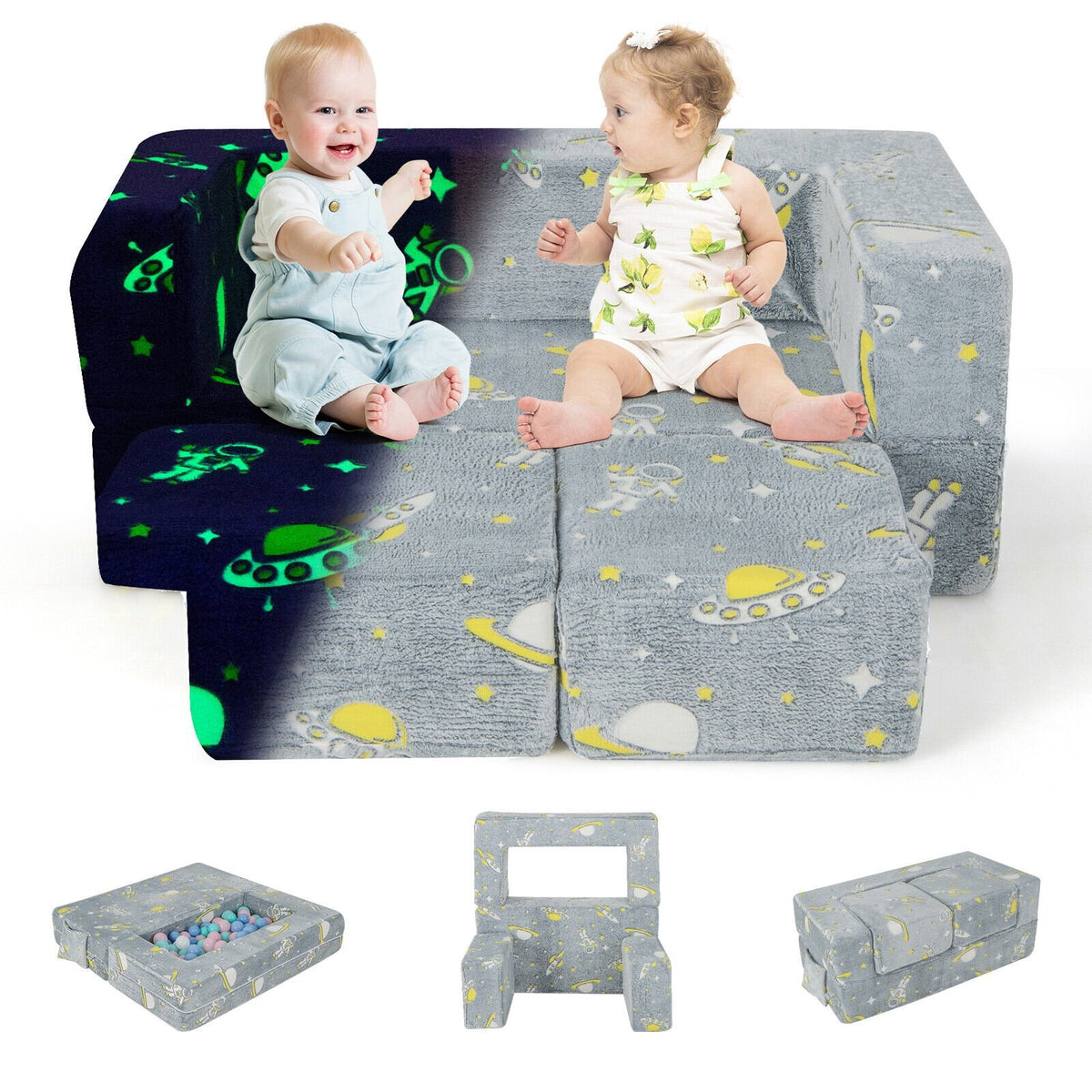 Kids Play Sofa with Ottoman and Removable & Machine Washable Cover-Gray view 4