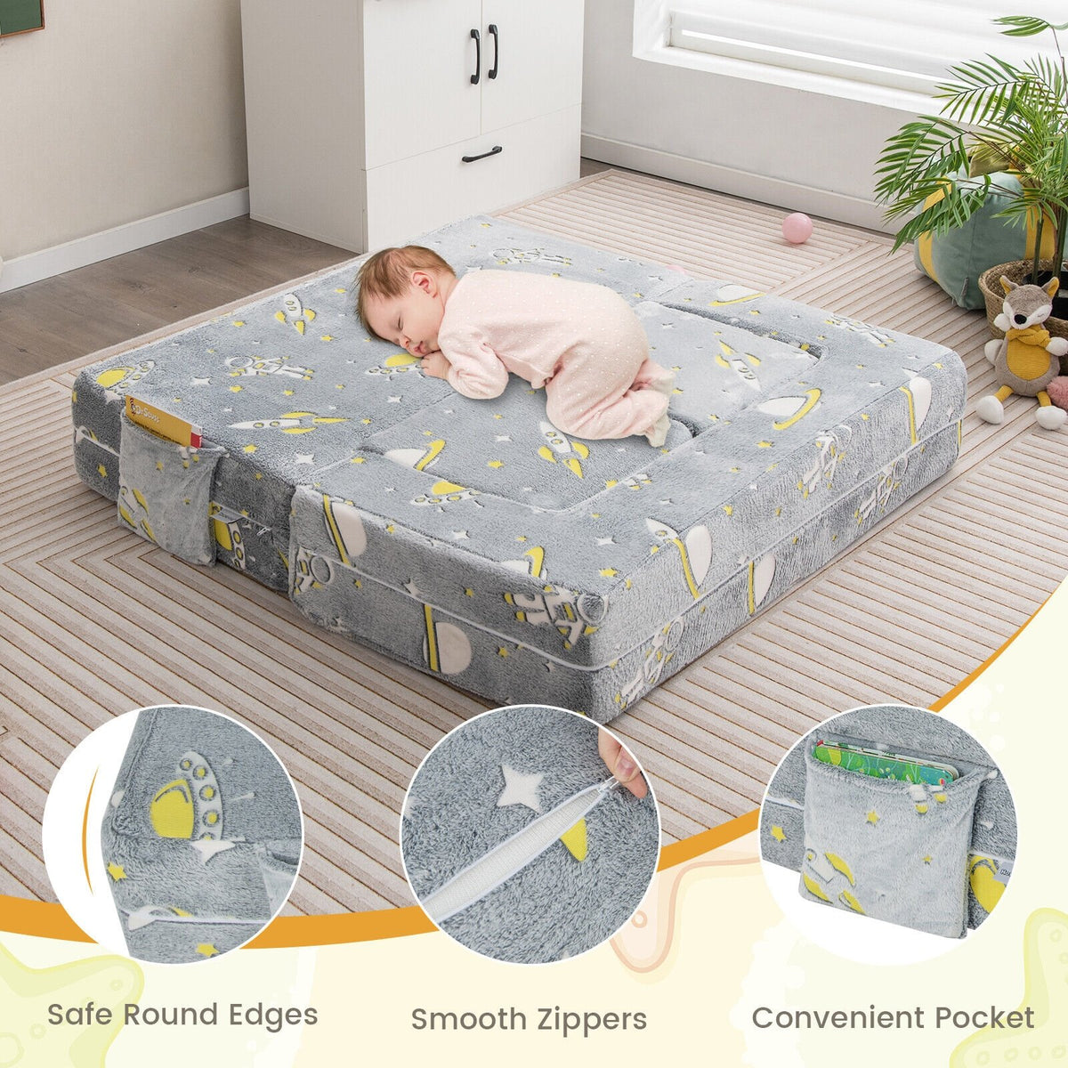 Kids Play Sofa with Ottoman and Removable & Machine Washable Cover-Gray view 7