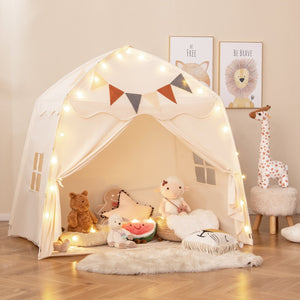 Kids Play Tent Bed Tent with String Lights Extra Large Playhouse Tent-Beige view 2