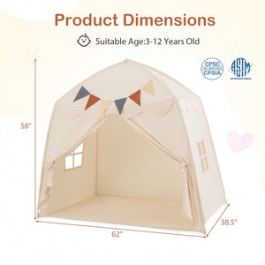 Kids Play Tent Bed Tent with String Lights Extra Large Playhouse Tent-Beige view 4