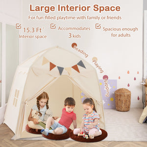 Kids Play Tent Bed Tent with String Lights Extra Large Playhouse Tent-Beige view 5