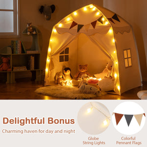 Kids Play Tent Bed Tent with String Lights Extra Large Playhouse Tent-Beige view 6