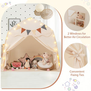 Kids Play Tent Bed Tent with String Lights Extra Large Playhouse Tent-Beige view 9