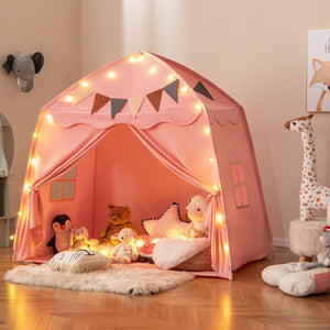Kids Play Tent Bed Tent with String Lights Extra Large Playhouse Tent-Pink view 2