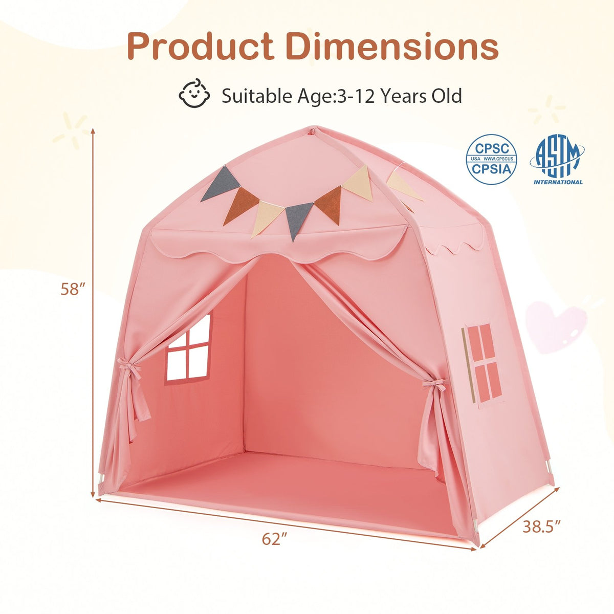 Kids Play Tent Bed Tent with String Lights Extra Large Playhouse Tent-Pink view 4