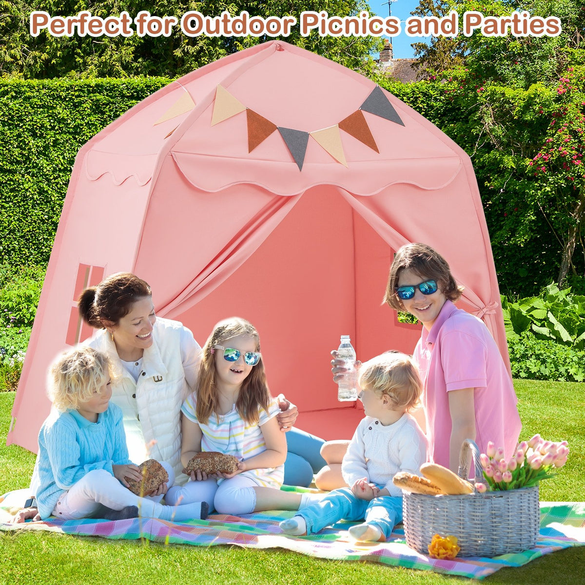 Kids Play Tent Bed Tent with String Lights Extra Large Playhouse Tent-Pink view 9