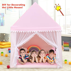 Kids Play Tent Large Playhouse Children Play Castle Fairy Tent Gift with Mat-Pink view 3