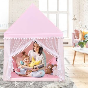 Kids Play Tent Large Playhouse Children Play Castle Fairy Tent Gift with Mat-Pink view 6