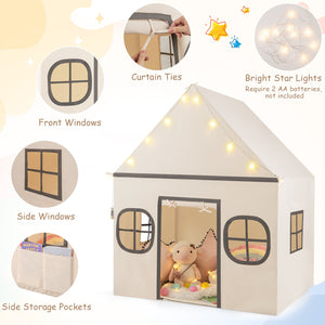 Kids Play Tent Large Playhouse with Door Curtain and Windows Star Lights-Beige view 6