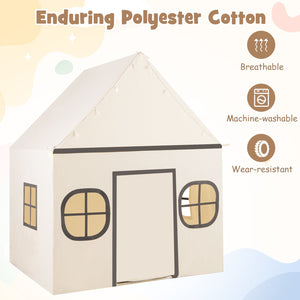 Kids Play Tent Large Playhouse with Door Curtain and Windows Star Lights-Beige view 8