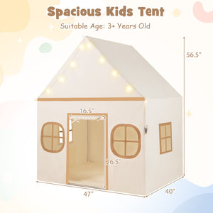 Kids Play Tent Large Playhouse with Door Curtain and Windows Star Lights-Coffee view 5