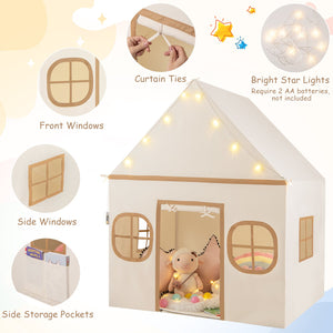 Kids Play Tent Large Playhouse with Door Curtain and Windows Star Lights-Coffee view 8