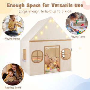 Kids Play Tent Large Playhouse with Door Curtain and Windows Star Lights-Coffee view 9