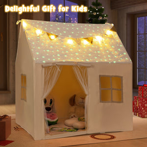 Kids Play Tent Large Playhouse with Glow in the Dark Stars and Mat-Beige view 3