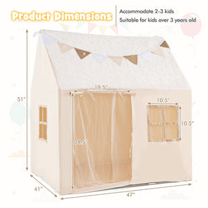 Kids Play Tent Large Playhouse with Glow in the Dark Stars and Mat-Beige view 5