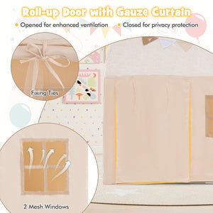 Kids Play Tent Large Playhouse with Glow in the Dark Stars and Mat-Beige view 8