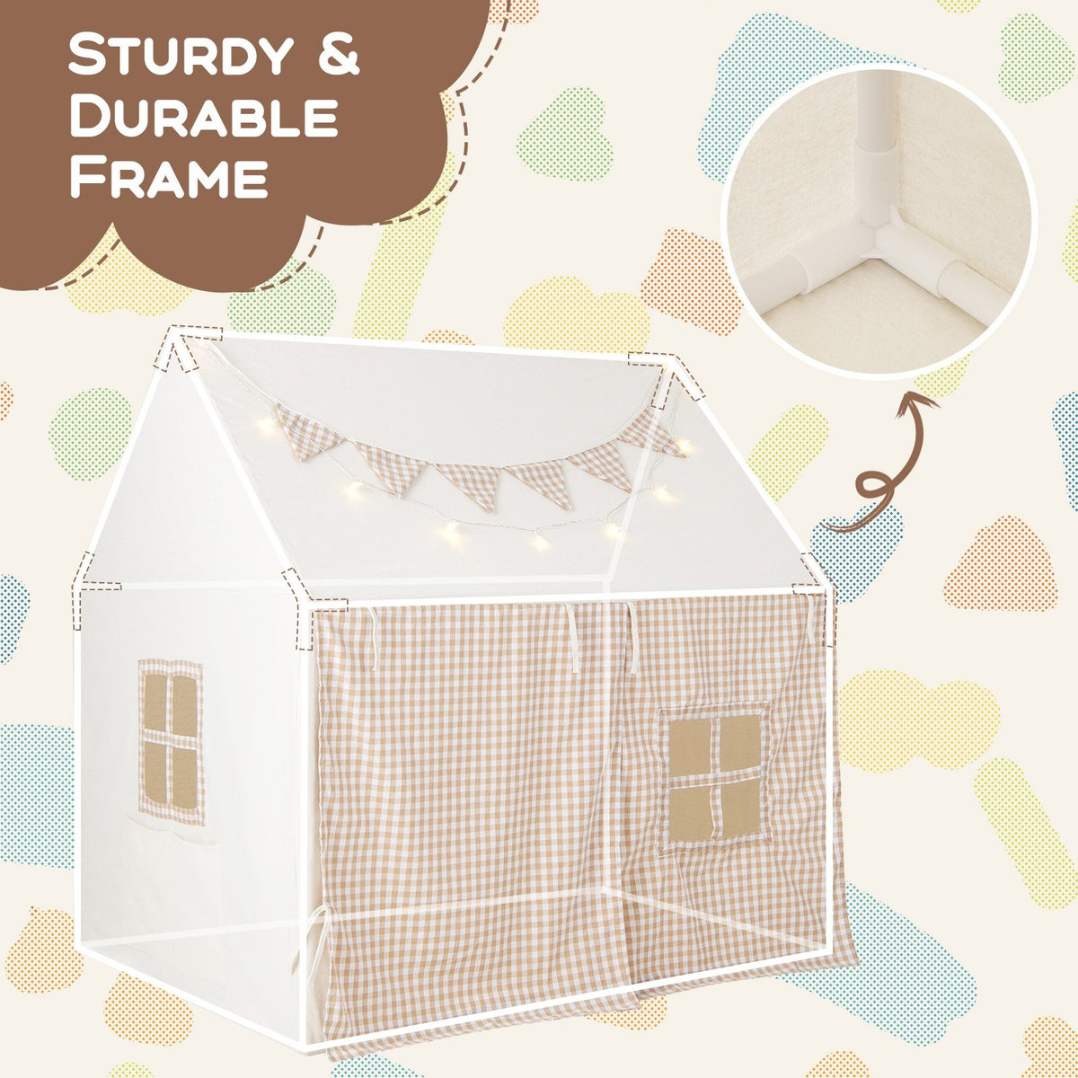 Kids Play Tent Large Playhouse with Padded Mat and 2 Breathable Windows-Beige view 9