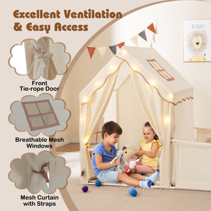 Kids Play Tent with Playpen 2-in-1 Toddler Playhouse with Yard-Beige view 9