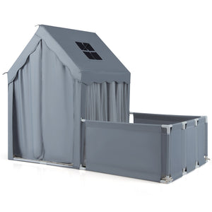 Kids Play Tent with Playpen 2-in-1 Toddler Playhouse with Yard-Grey view 4