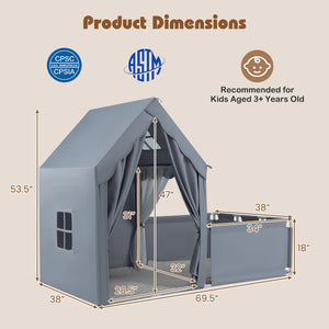 Kids Play Tent with Playpen 2-in-1 Toddler Playhouse with Yard-Grey view 5