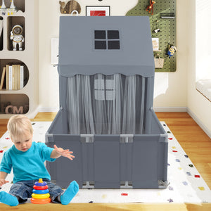 Kids Play Tent with Playpen 2-in-1 Toddler Playhouse with Yard-Grey view 6