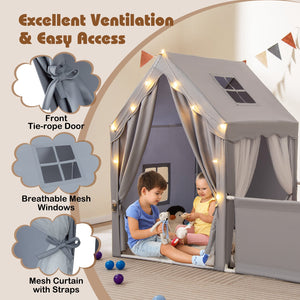Kids Play Tent with Playpen 2-in-1 Toddler Playhouse with Yard-Grey view 9