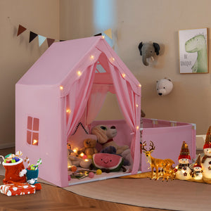 Kids Play Tent with Playpen 2-in-1 Toddler Playhouse with Yard-Pink view 2