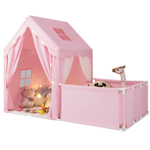 Kids Play Tent with Playpen 2-in-1 Toddler Playhouse with Yard-Pink view 4