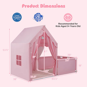 Kids Play Tent with Playpen 2-in-1 Toddler Playhouse with Yard-Pink view 5