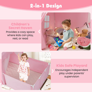 Kids Play Tent with Playpen 2-in-1 Toddler Playhouse with Yard-Pink view 7