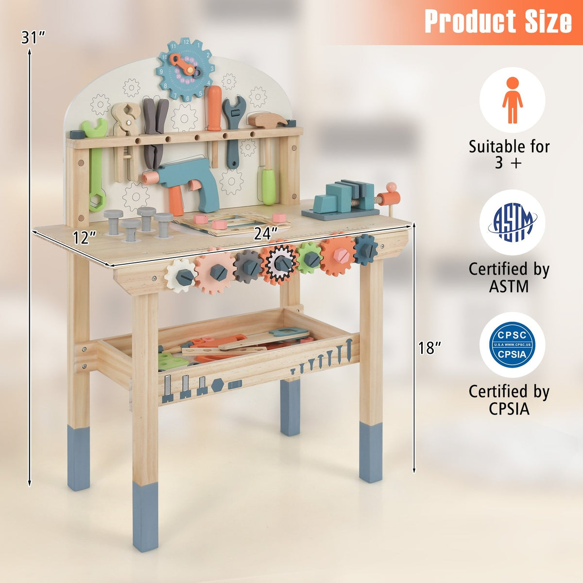 Kids Play Tool Workbench with Realistic Accessories view 5