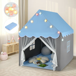 Kids Playhouse Tent with Star Lights and Mat-Blue view 2