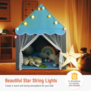 Kids Playhouse Tent with Star Lights and Mat-Blue view 3