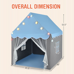 Kids Playhouse Tent with Star Lights and Mat-Blue view 5