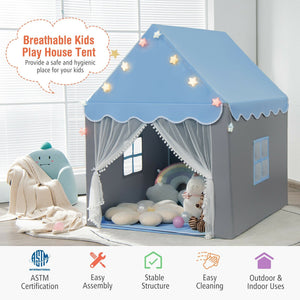 Kids Playhouse Tent with Star Lights and Mat-Blue view 6