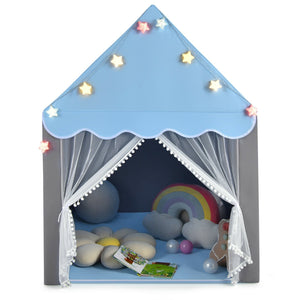 Kids Playhouse Tent with Star Lights and Mat-Blue view 8