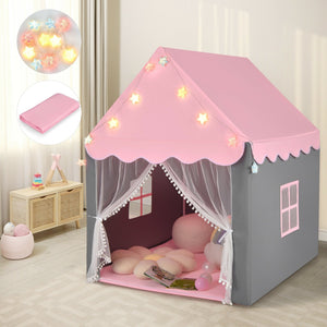 Kids Playhouse Tent with Star Lights and Mat-Pink view 2