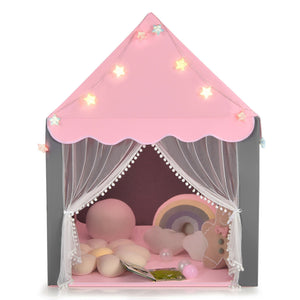 Kids Playhouse Tent with Star Lights and Mat-Pink view 5