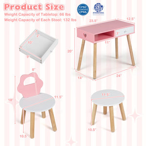 Kids Pretend Nail Salon Playset with Chair and Stool Wooden Toddlers Makeup and Manicure Kit with Eye Shadow-Pink view 5