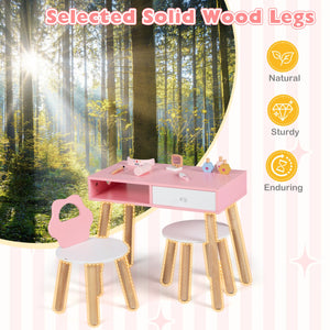 Kids Pretend Nail Salon Playset with Chair and Stool Wooden Toddlers Makeup and Manicure Kit with Eye Shadow-Pink view 6