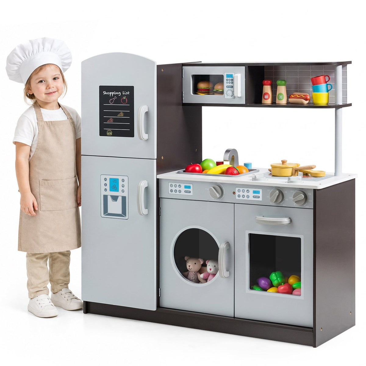 Kids Pretend Play Kitchen Cooking Set with Simulated Sound