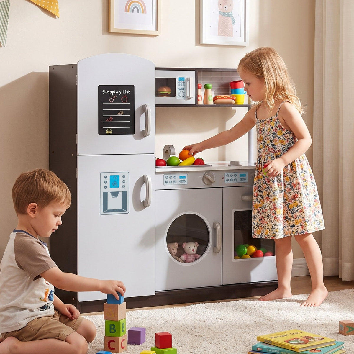 Kids Pretend Play Kitchen Cooking Set with Simulated Sound view 2