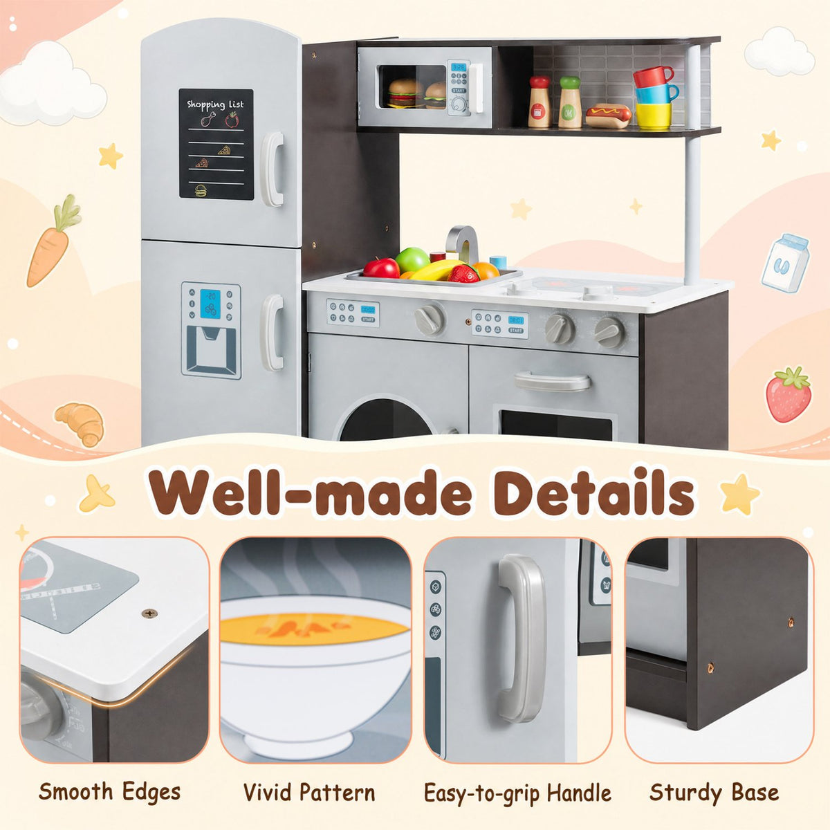 Kids Pretend Play Kitchen Cooking Set with Simulated Sound view 7
